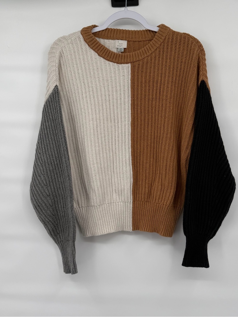 A new day cotton blend chunky knit color block neutral sweater